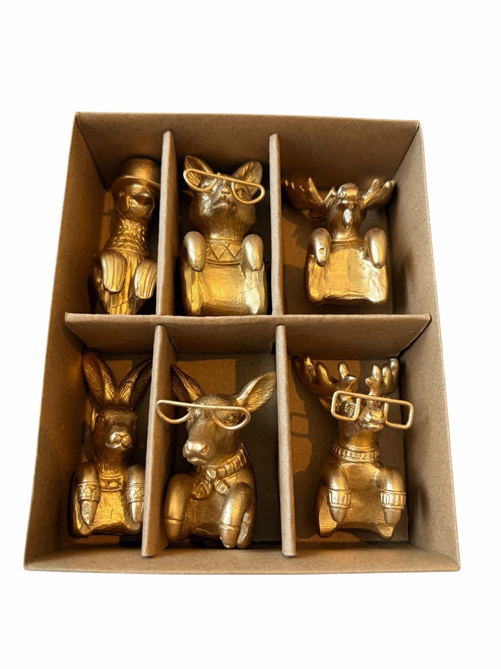 Eric & Eloise Pot /Glass Huggers Set of 6 Gold Resin Animal Figurines NEW in BOX